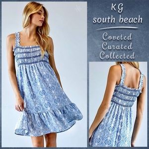 DAVI&DANI Lined Sundress Smocked Stretchy Bodice Flowy Ruffle Trim Skirt Pockets